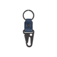 Navy leather Texture Clip Keychain, black hardware, hand-pressed design, Woolly Made logo.