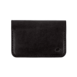 Black glazed leather Flip Wallet with hand-pressed Woolly Made logo.