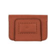 Brown leather Founders Wallet front view with hand-pressed Woolly Made logo.