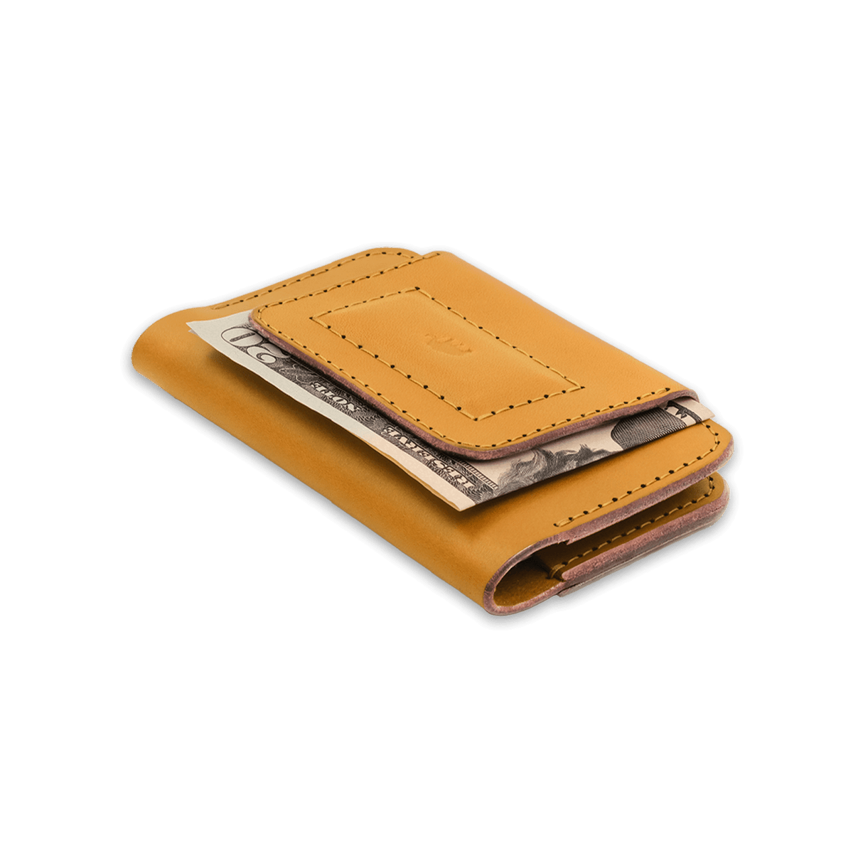 Founders Wallet in gold in a 3/4 view.