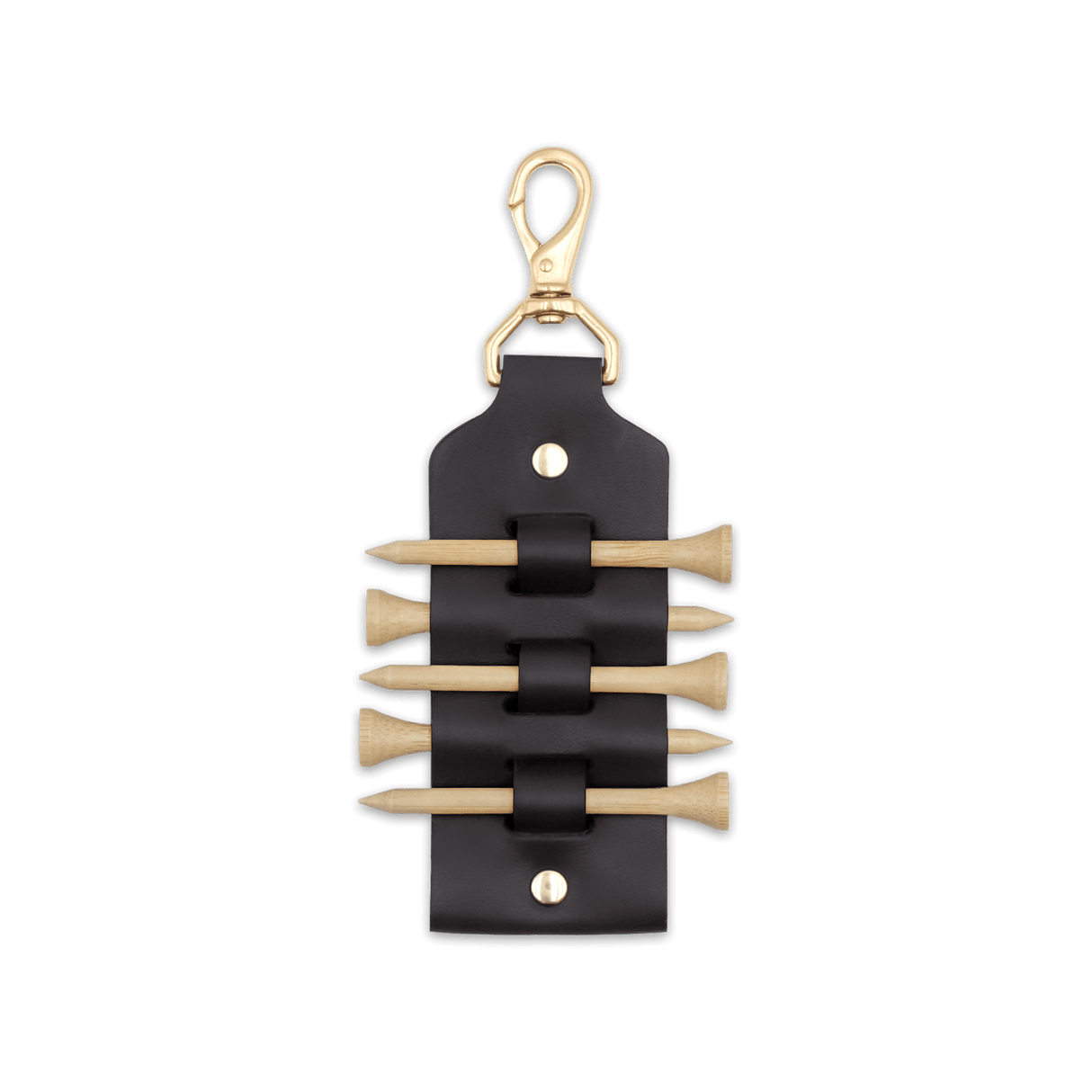 Black leather Golf Tee Tag with five tags included.
