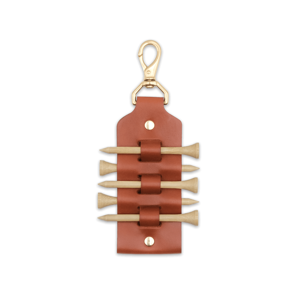 Brown leather Golf Tee Tag with five tags included.