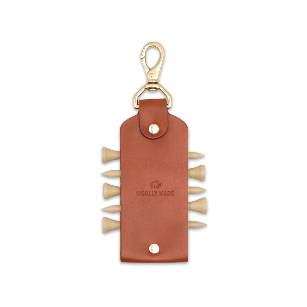 Golf Tee Tag in Brown back shot with a Woolly Made logo debossed.