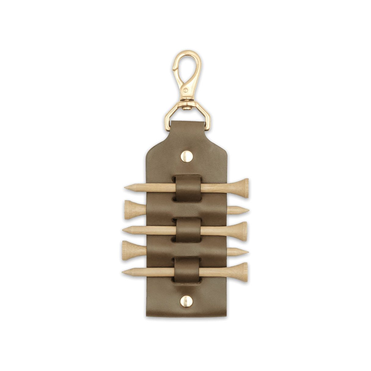 Olive leather Golf Tee Tag with five tags included.