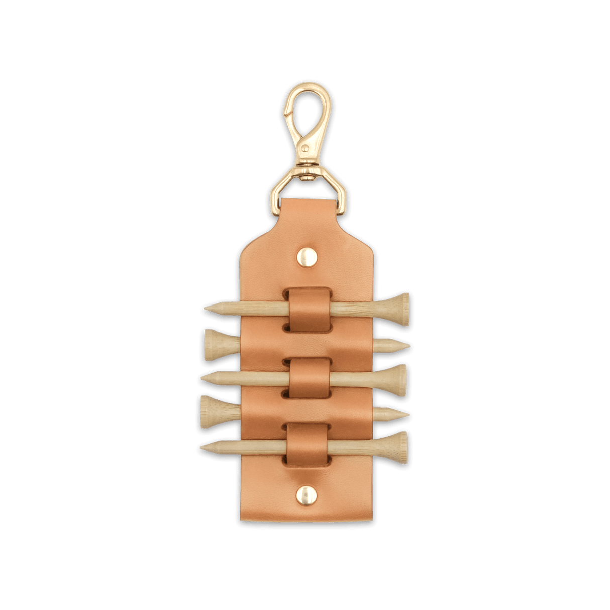 Tan leather Golf Tee Tag with five tags included.