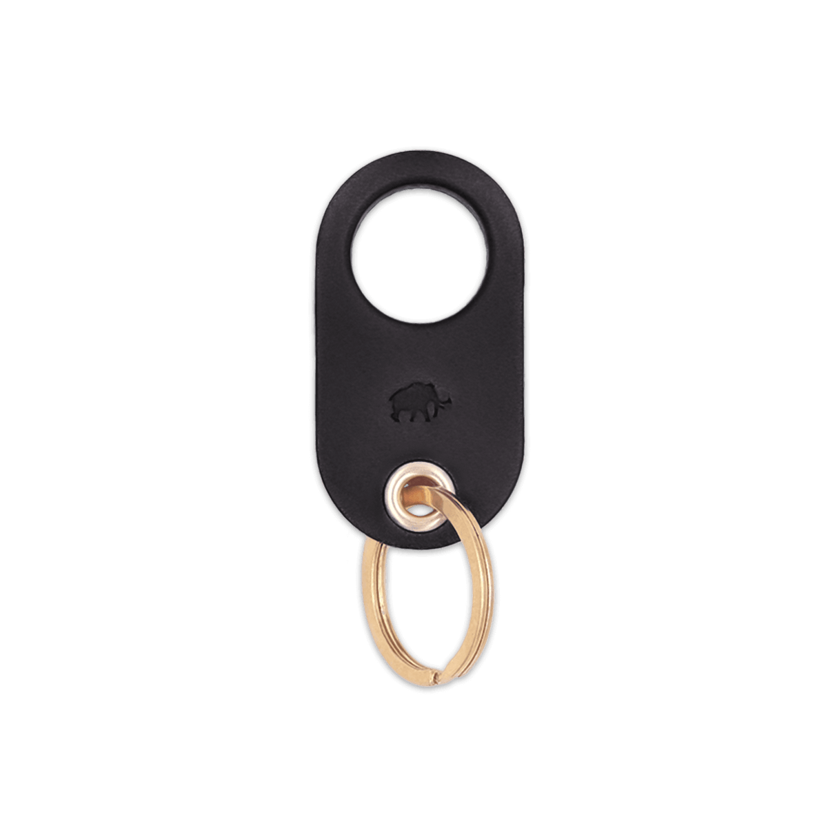 Black leather Grip Keychain with hand-pressed Woolly Made logo and brass hardware.