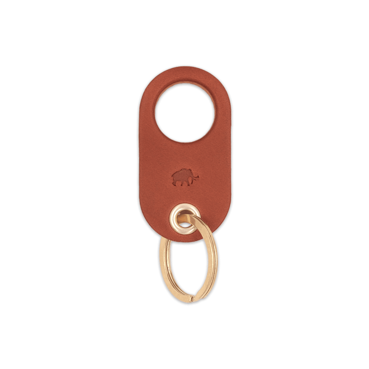 Brown leather Grip Keychain with hand-pressed Woolly Made logo and brass hardware.