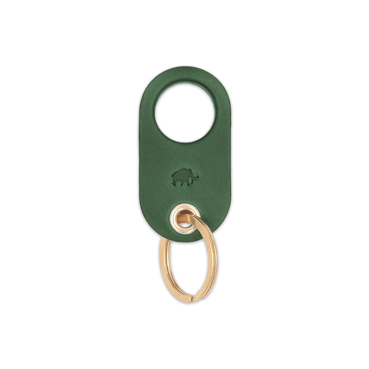 Green leather Grip Keychain with hand-pressed Woolly Made logo and brass hardware.