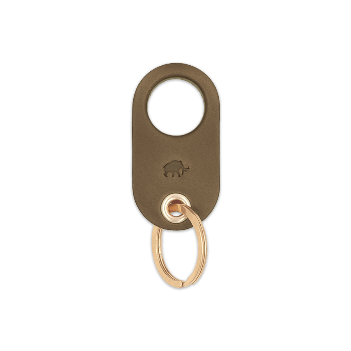 Olive leather Grip Keychain with hand-pressed Woolly Made logo and brass hardware.