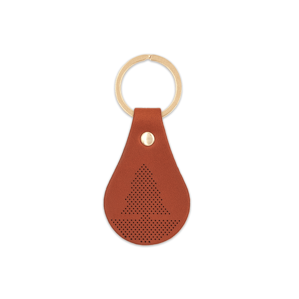 Keep Forests Green brown leather Tab Keychain, perforated fir tree design, brass hardware.