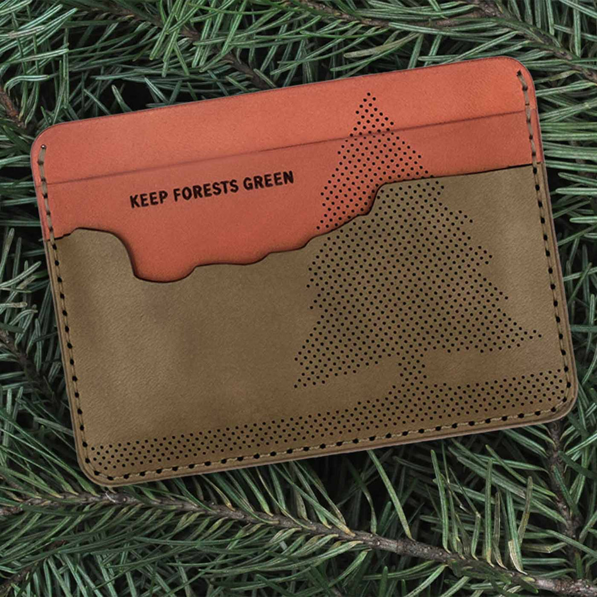 Keep Forests Green Half Wallet in brown and olive leather
