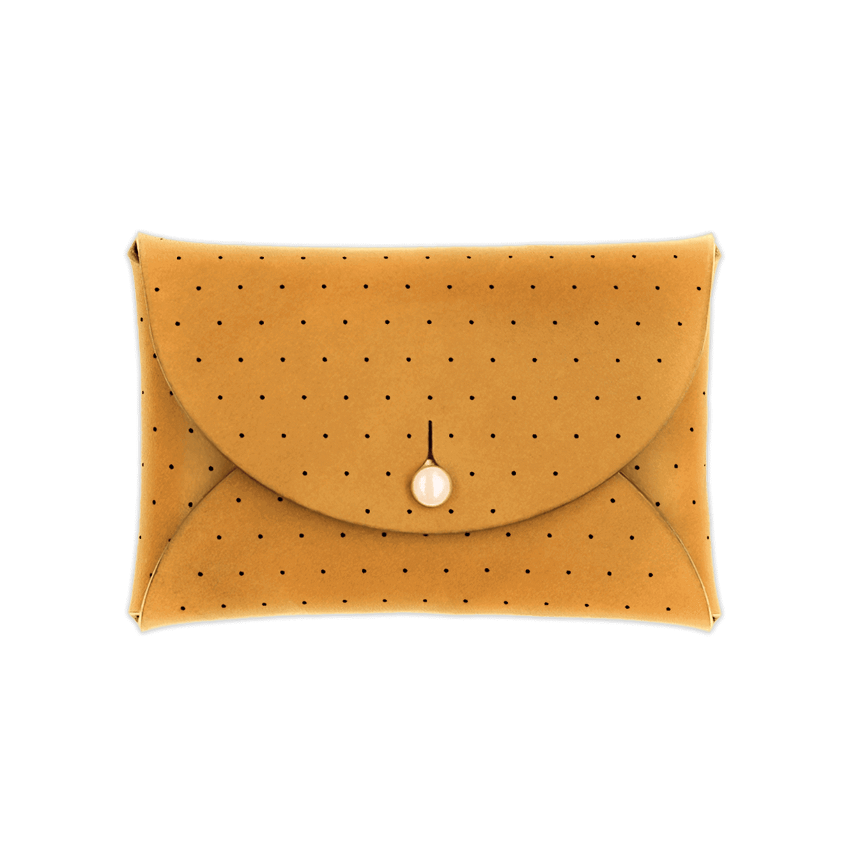 Gold leather Pouch Wallet with decorative perforation and brass hardware.
