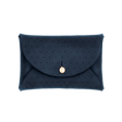 Navy leather Pouch Wallet with decorative perforation and brass hardware.