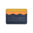 Yellow, orange, navy leather, wave pocket, etched Save the Waves text.