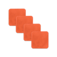 Orange leather square coaster set with hand-pressed Woolly Made logo spread out.
