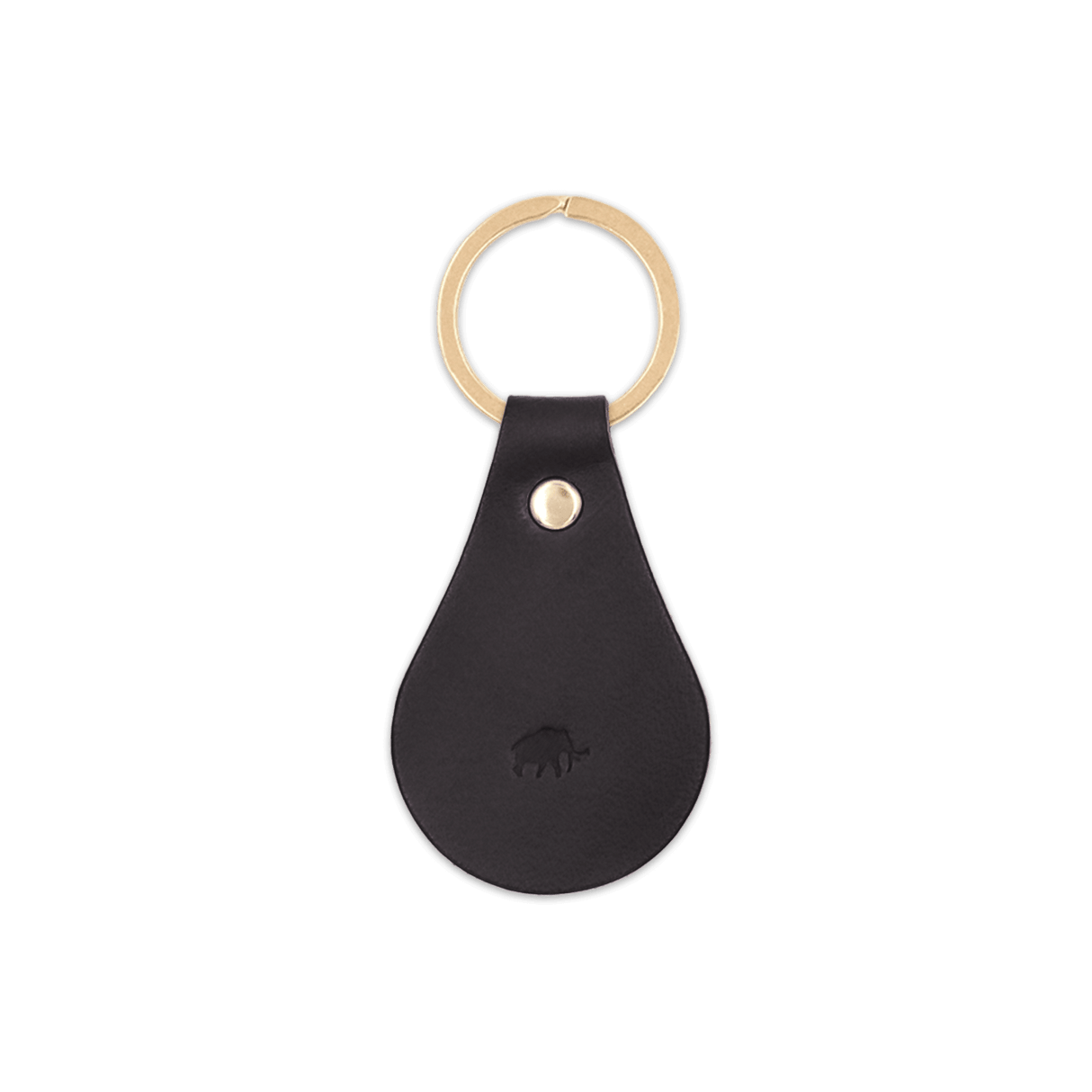 Black leather Tab Keychain, hand-pressed Woolly Made logo, brass hardware.