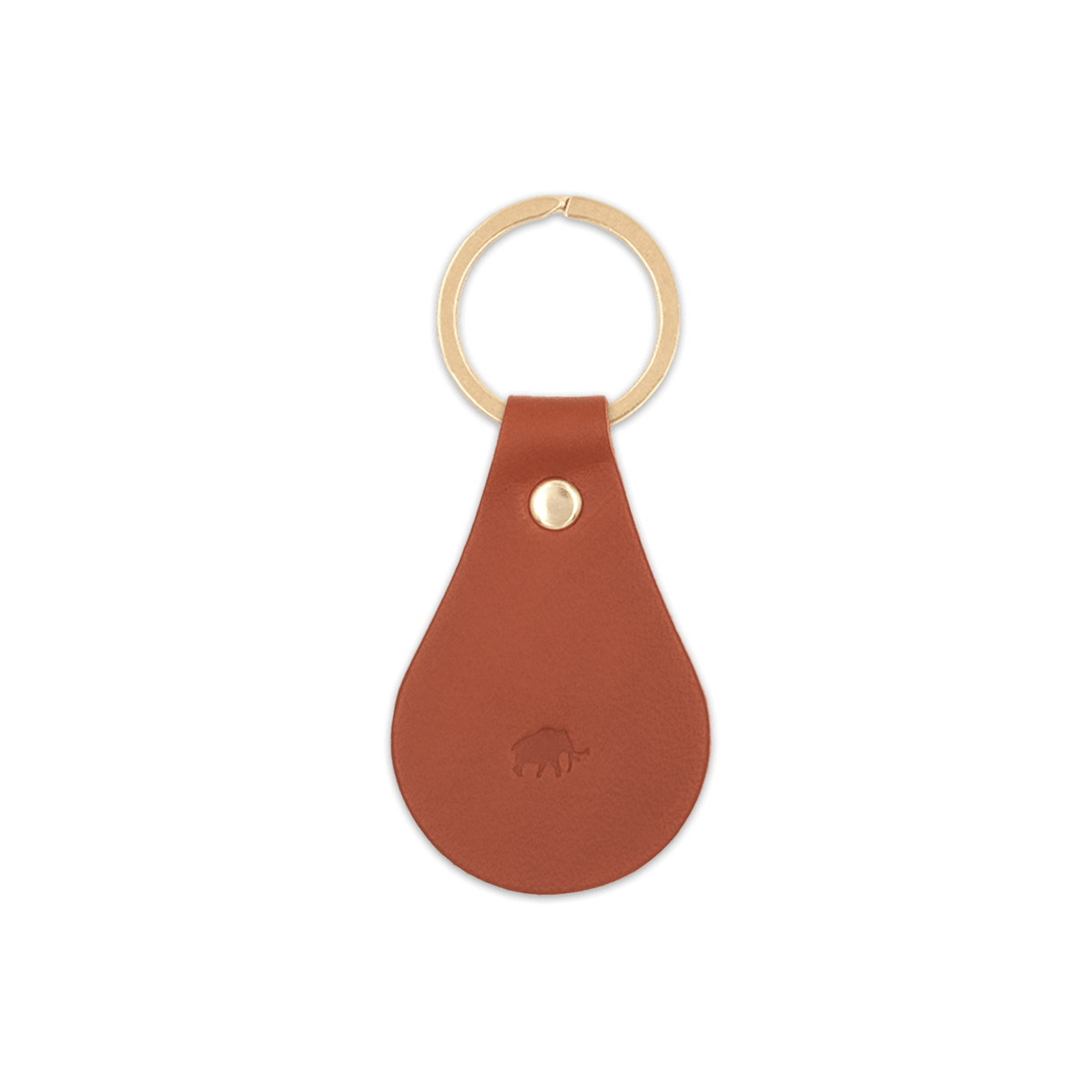 Brown leather Tab Keychain, hand-pressed Woolly Made logo, brass hardware.