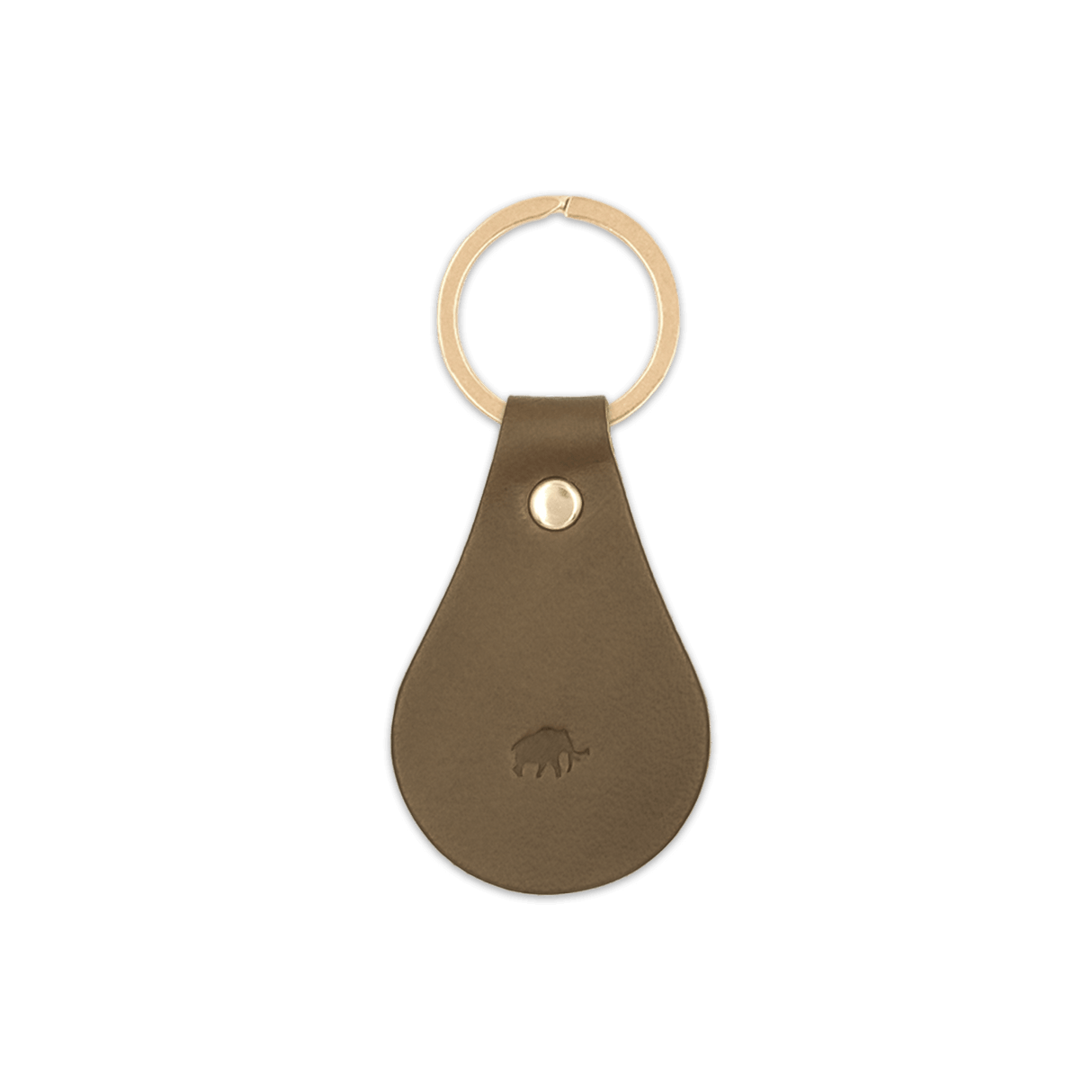 Olive leather Tab Keychain, hand-pressed Woolly Made logo, brass hardware.