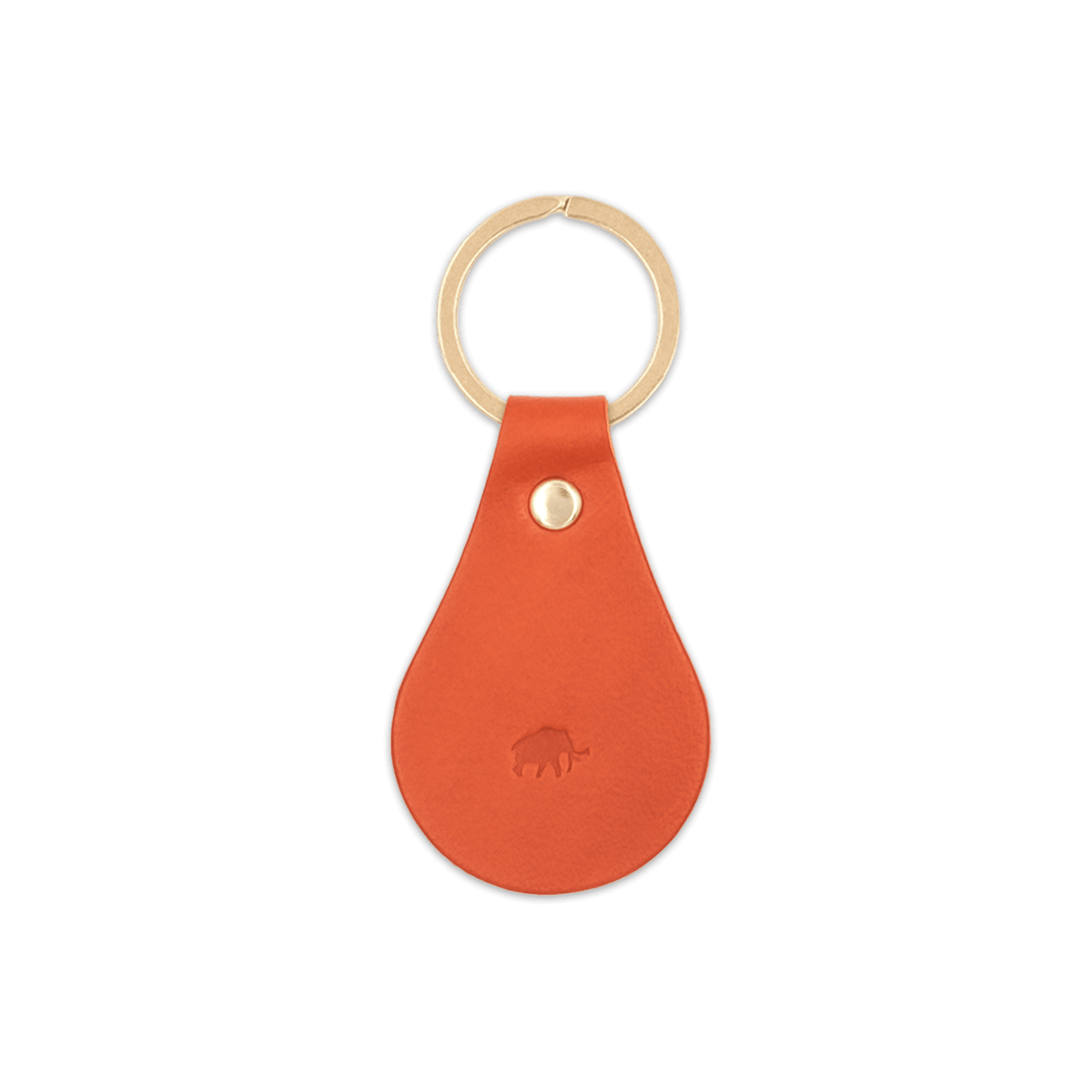 Orange leather Tab Keychain, hand-pressed Woolly Made logo, brass hardware.