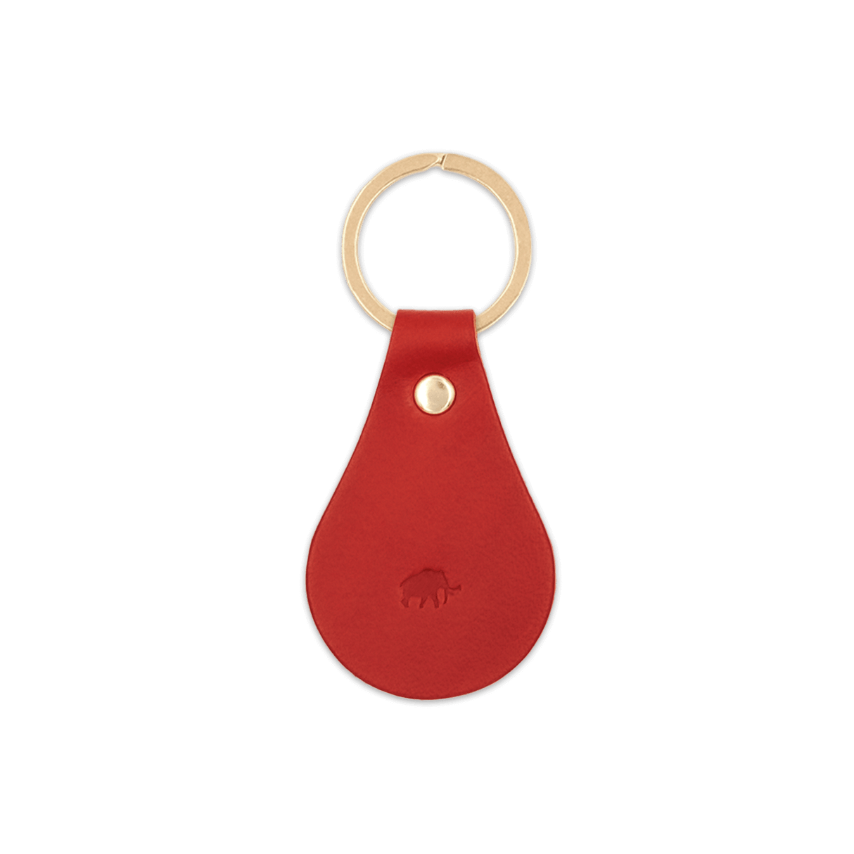 Red leather Tab Keychain, hand-pressed Woolly Made logo, brass hardware.