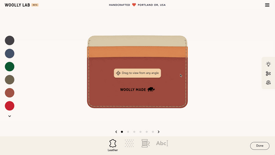 GIF of a demonstration of the Half Wallet being assembled with Woolly Lab software.