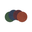 Brown, burgundy, navy, green leather round Texture coasters spread, hand-pressed Woolly Made logo.