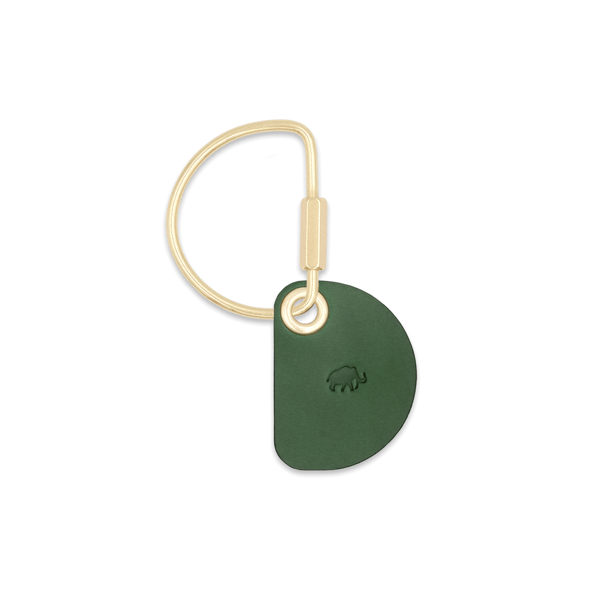 Green Crescent Keychain with brass hardware.