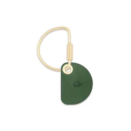 Green Crescent Keychain with brass hardware.