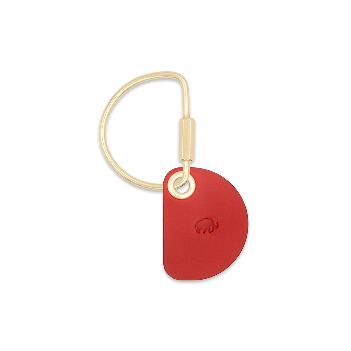 Red Crescent Keychain with brass hardware.