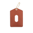 Brown leather Luggage Tag with blank info card and window, and brass hardware.