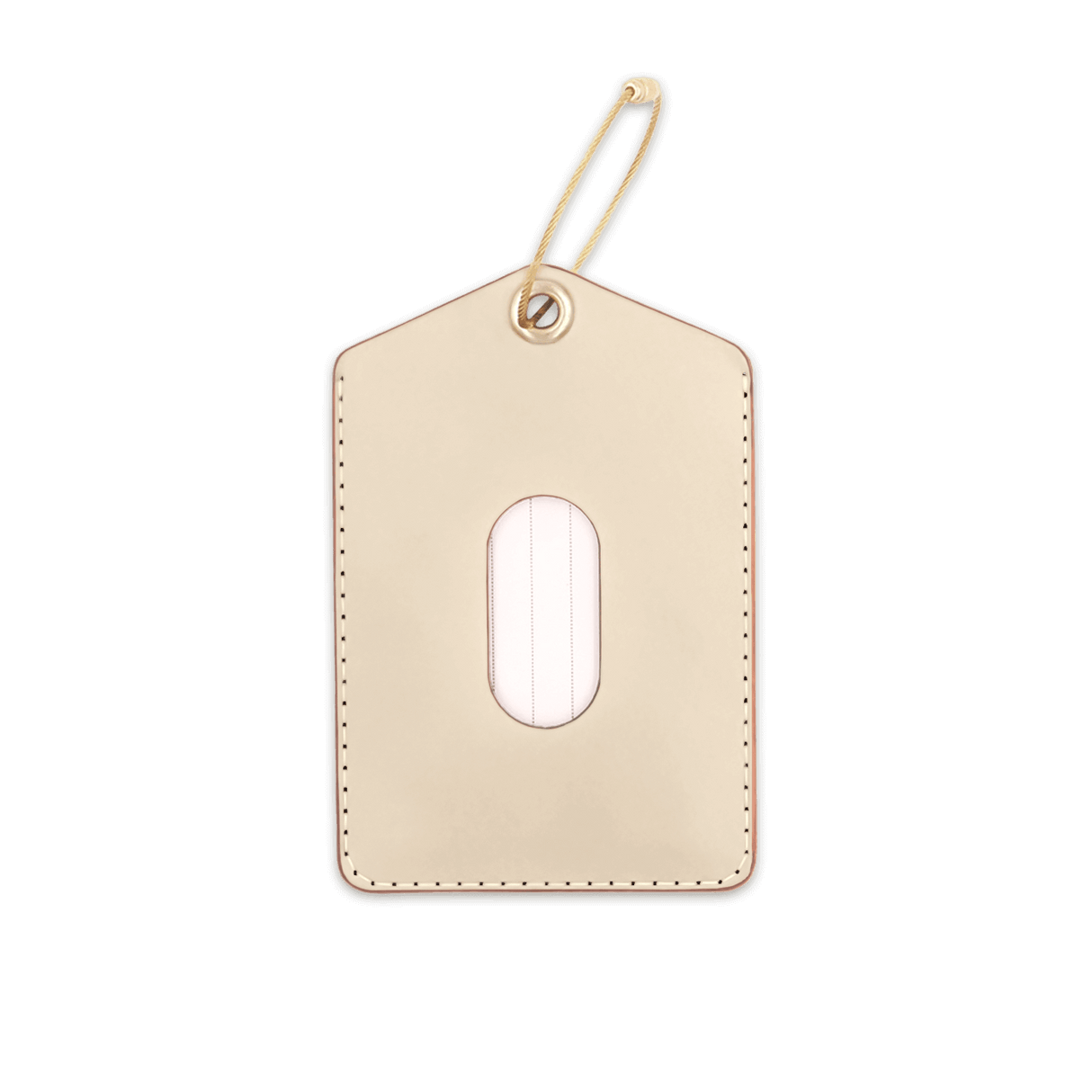 Tusk leather Luggage Tag with blank info card and window, and brass hardware.