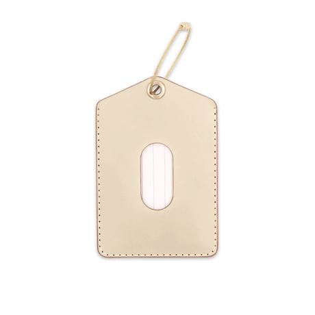 Tusk leather Luggage Tag with blank info card and window, and brass hardware.