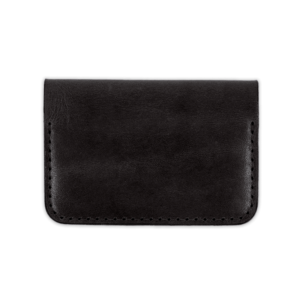 Black glazed leather Flip Wallet back view.