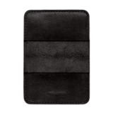 Black glazed leather Flip Wallet open view with hand-pressed Woolly Made logo.