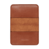 Brown glazed leather Flip Wallet open view with hand-pressed Woolly Made logo.