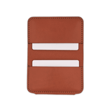 Brown leather Founders Wallet open view with white cards.