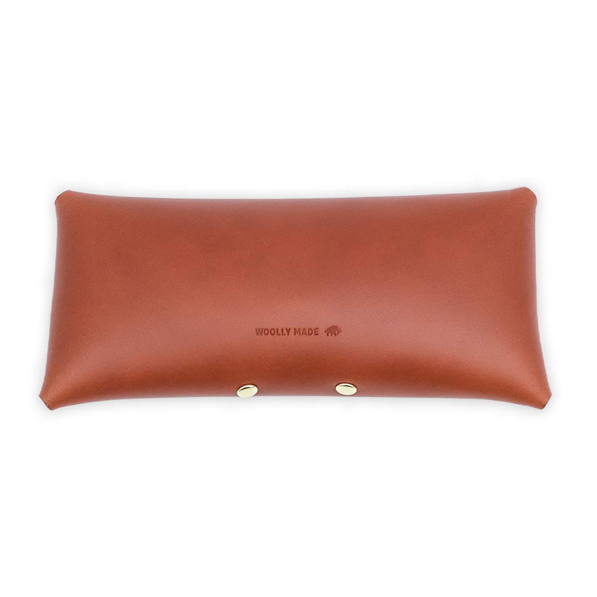 Glasses Case Brown  back shot with the Woolly Made logo debossing.