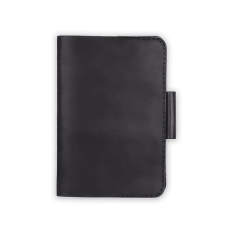 Black leather Golf Scorecard Holder with pencil holder.