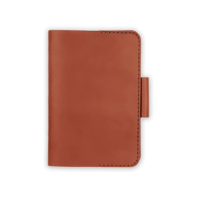 Brown leather Golf Scorecard Holder with pencil holder.