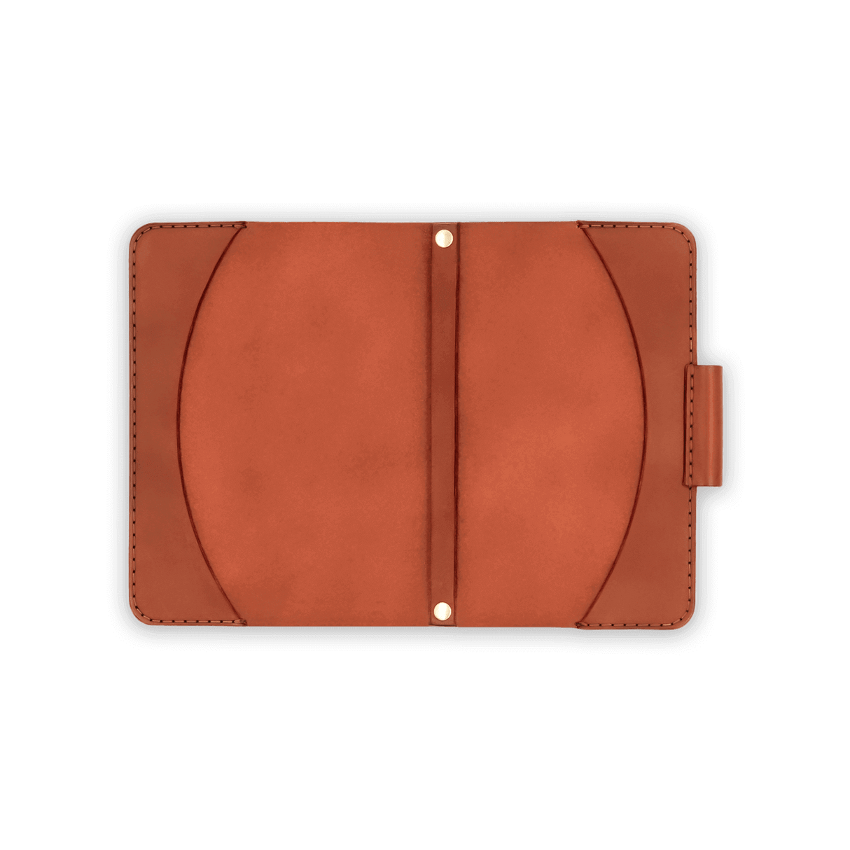 Brown leather Golf Scorecard Holder open view with small pencil in pencil holder and brass hardware.