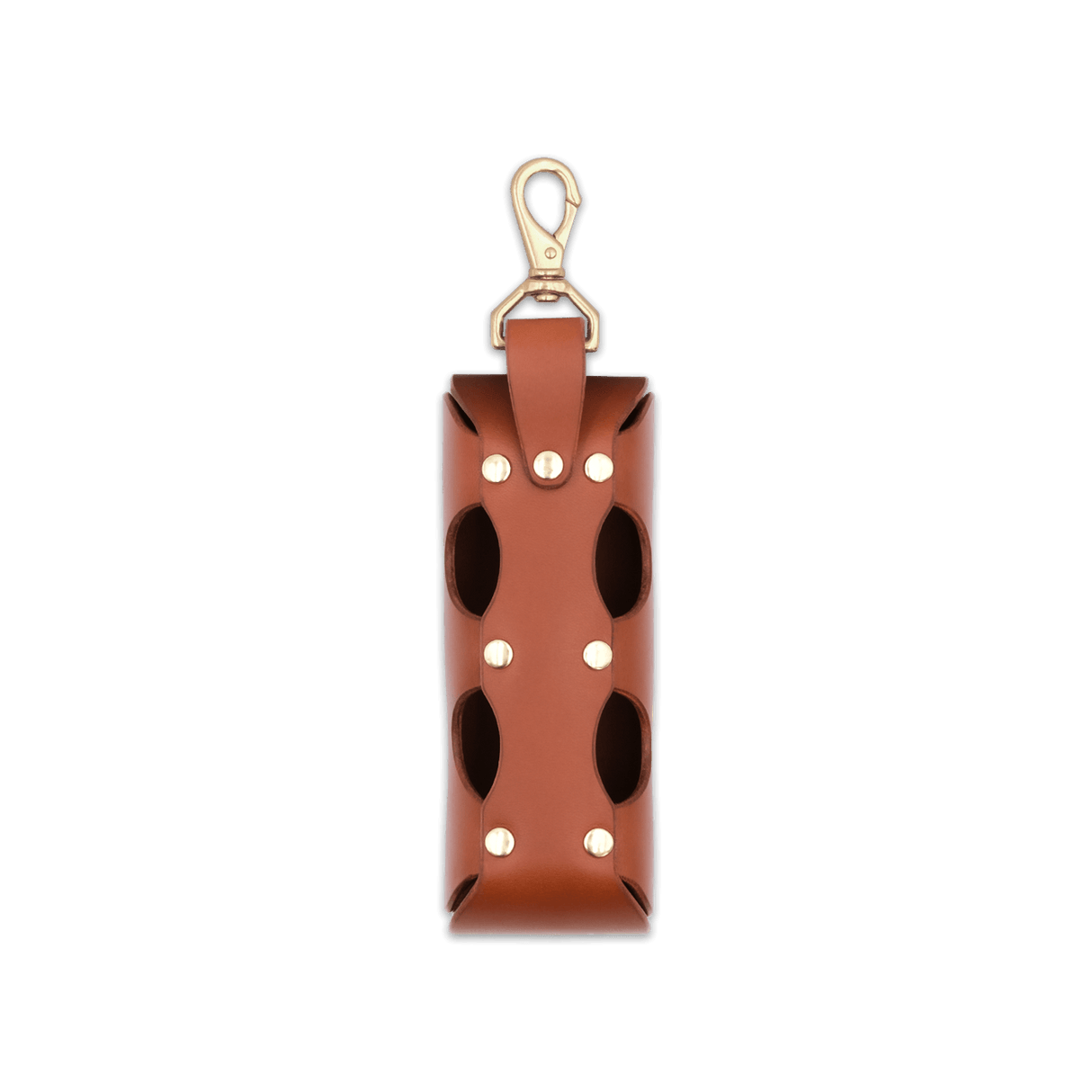 Golf Ball Sleeve back view in brown leather.