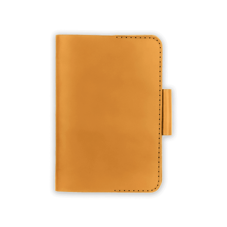 Gold leather Golf Scorecard Holder with pencil holder.
