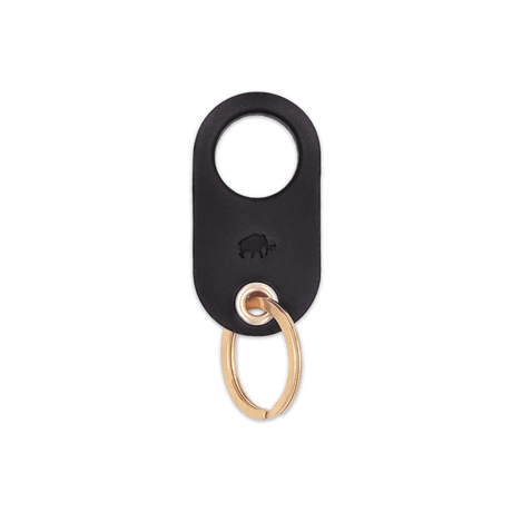 Black leather Grip Keychain with hand-pressed Woolly Made logo and brass hardware.