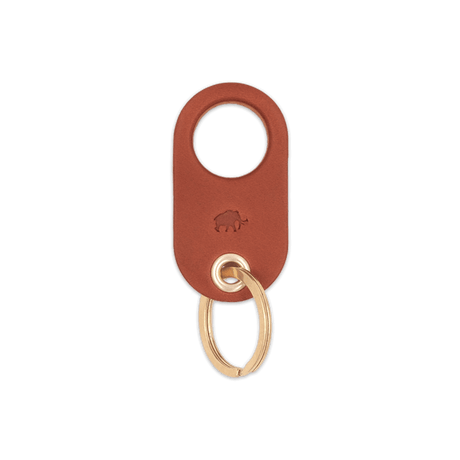 Brown leather Grip Keychain with hand-pressed Woolly Made logo and brass hardware.