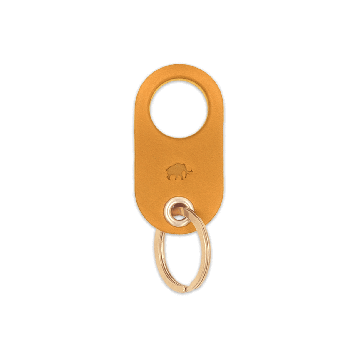 Gold leather Grip Keychain with hand-pressed Woolly Made logo and brass hardware.