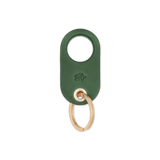 Green leather Grip Keychain with hand-pressed Woolly Made logo and brass hardware.