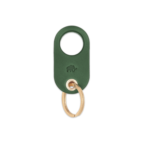 Green leather Grip Keychain with hand-pressed Woolly Made logo and brass hardware.