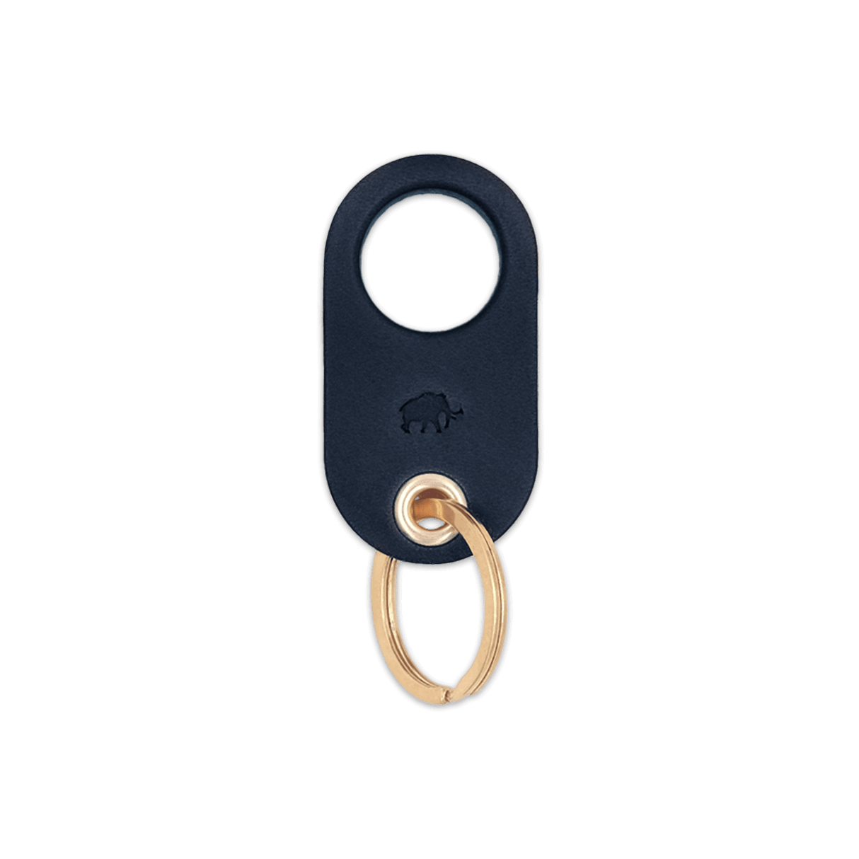 Navy leather Grip Keychain with hand-pressed Woolly Made logo and brass hardware.