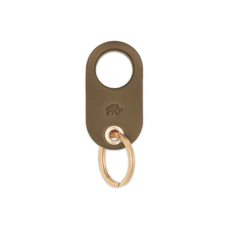 Olive leather Grip Keychain with hand-pressed Woolly Made logo and brass hardware.