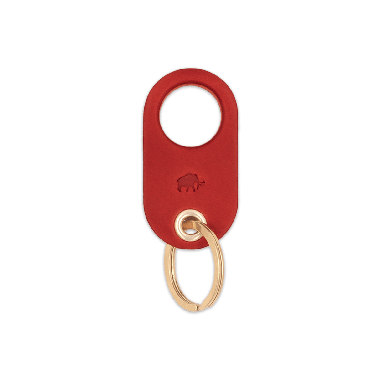 Red leather Grip Keychain with hand-pressed Woolly Made logo and brass hardware.